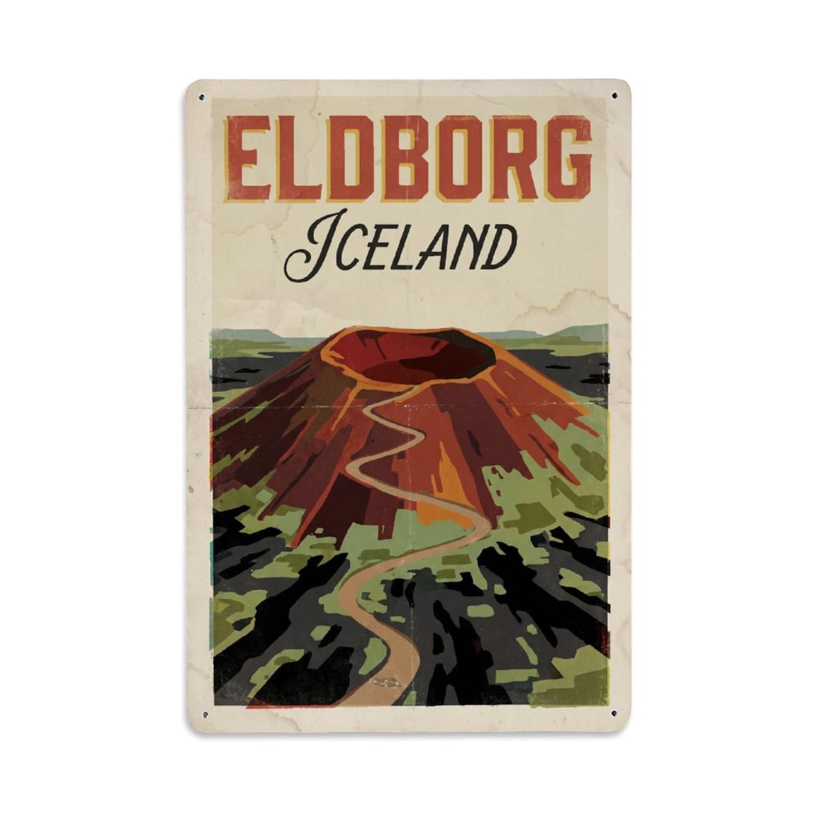 Este 8X12inch Style Vintage Travel Eldborg Iceland Crater Metal Tin Sign