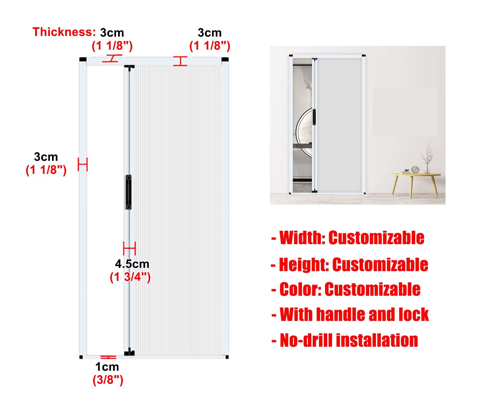 Puerta Plegable Puerta de Acordeón Blanca con Cerradura Y Manija, Puertas Plegables Interiores para Entrada de Armario, Dormitorio, Puertas Plegables Sin Perforaciones para Lavadero de Sótano(44x80in(