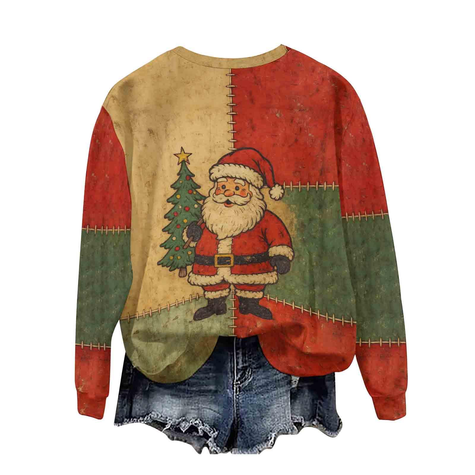 Womens Casual Crew Neck Christmas Sweatshirt Loose Soft Long Sleeve Pullover Tops Cute Xmas Shirt Holiday Sweater