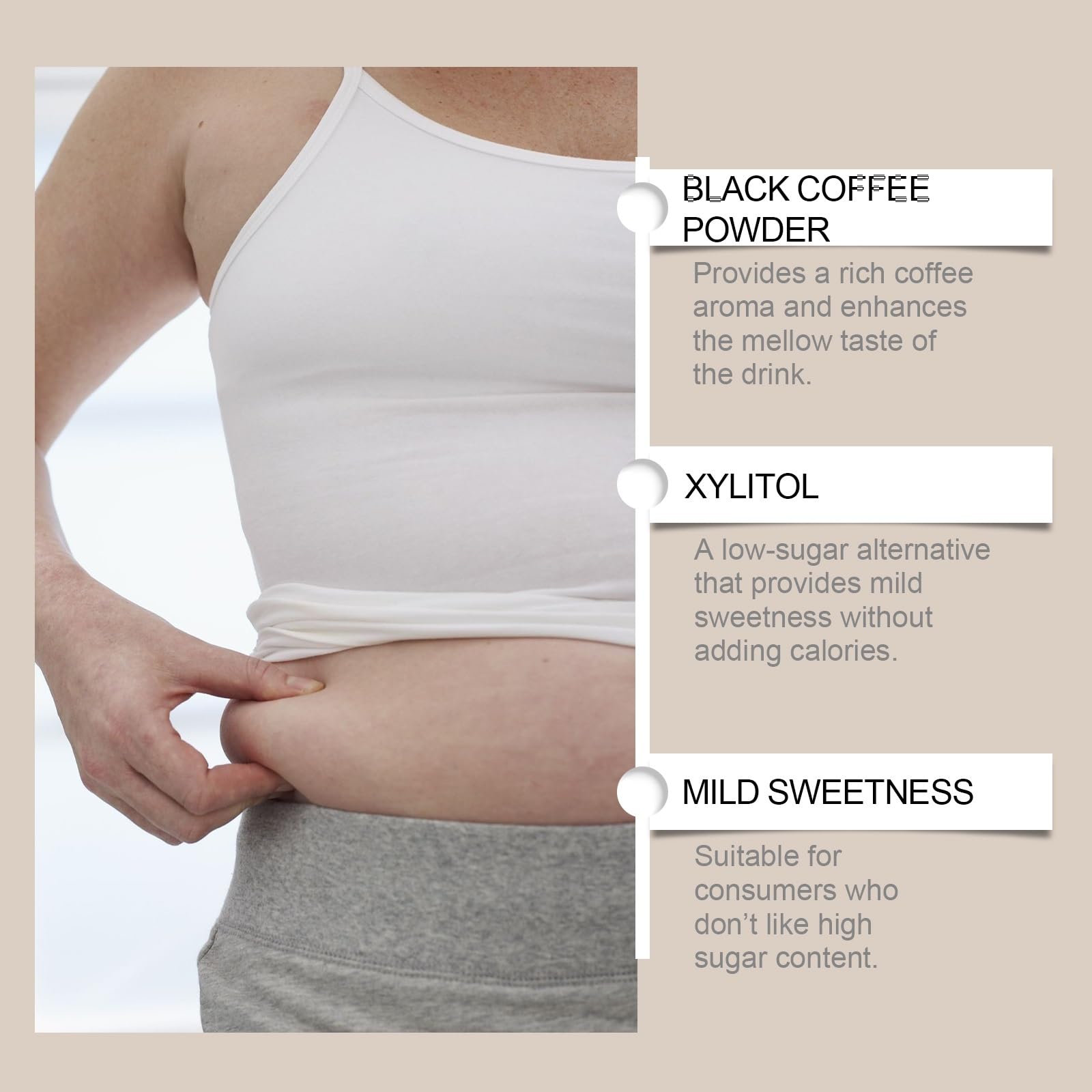 Instant-Kaffeepulver mit Xylitol, weicher und milder Geschmack, schnell gebrühter täglicher Genuss(5pcs)