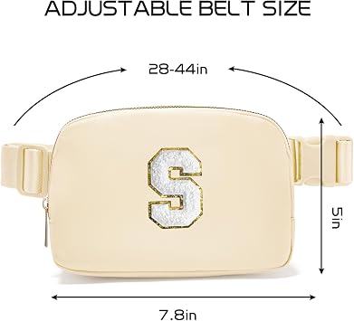 Gitus Birthday Gifts for 8 9 10 11 12 13 Year Old Girls Personalized Fanny Pack Crossbody Bags with Initial Letter Patch Belt Bag for Teen Girls Cute Trendy Stuff Travel Essentials (Beige-S)