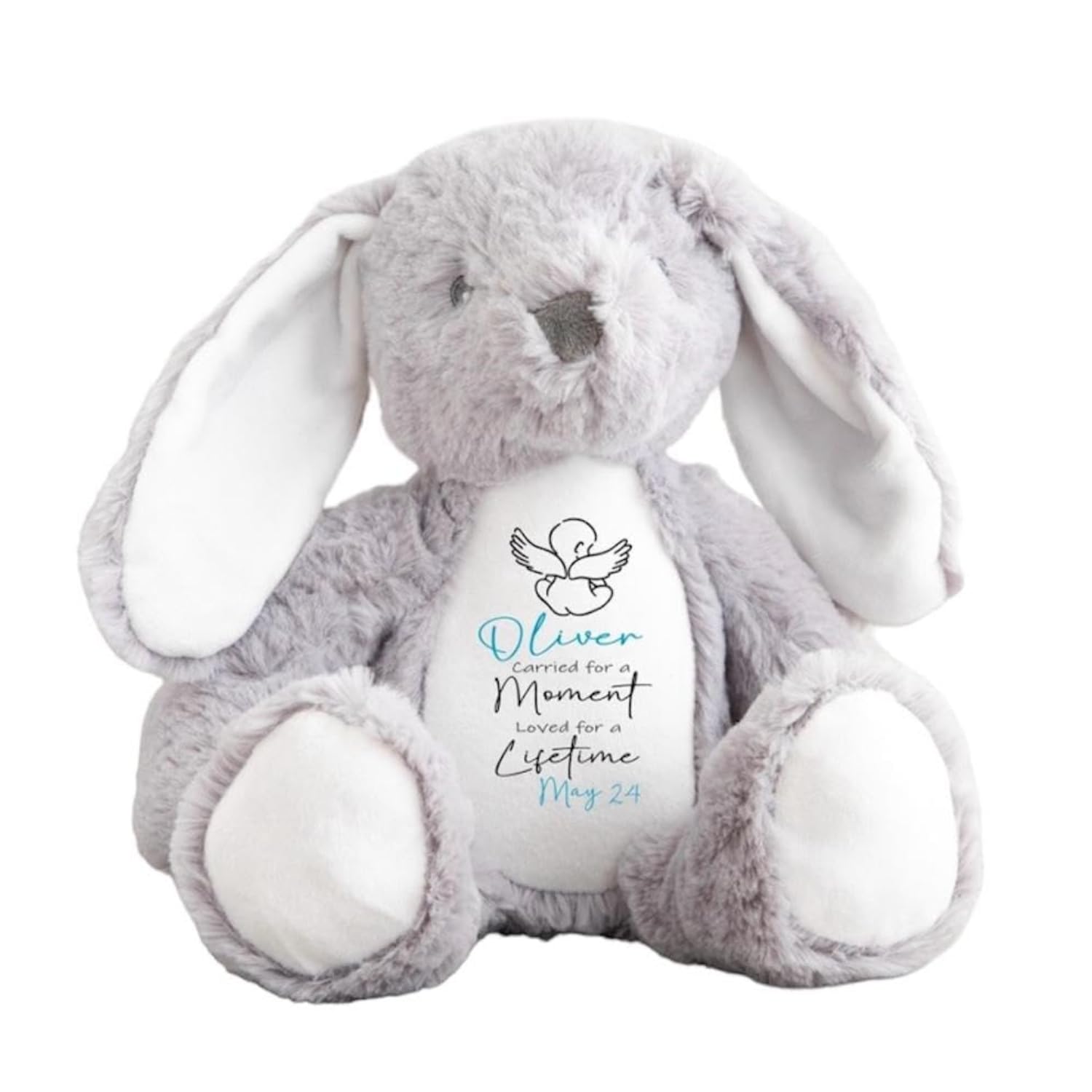 Crafted Memories - Personalised Teddy Baby Memorial Keepsake | Customised with Name or Message | Tribute for Baby Loss | Velveteen Rabbit Soft Toy | Grey, White