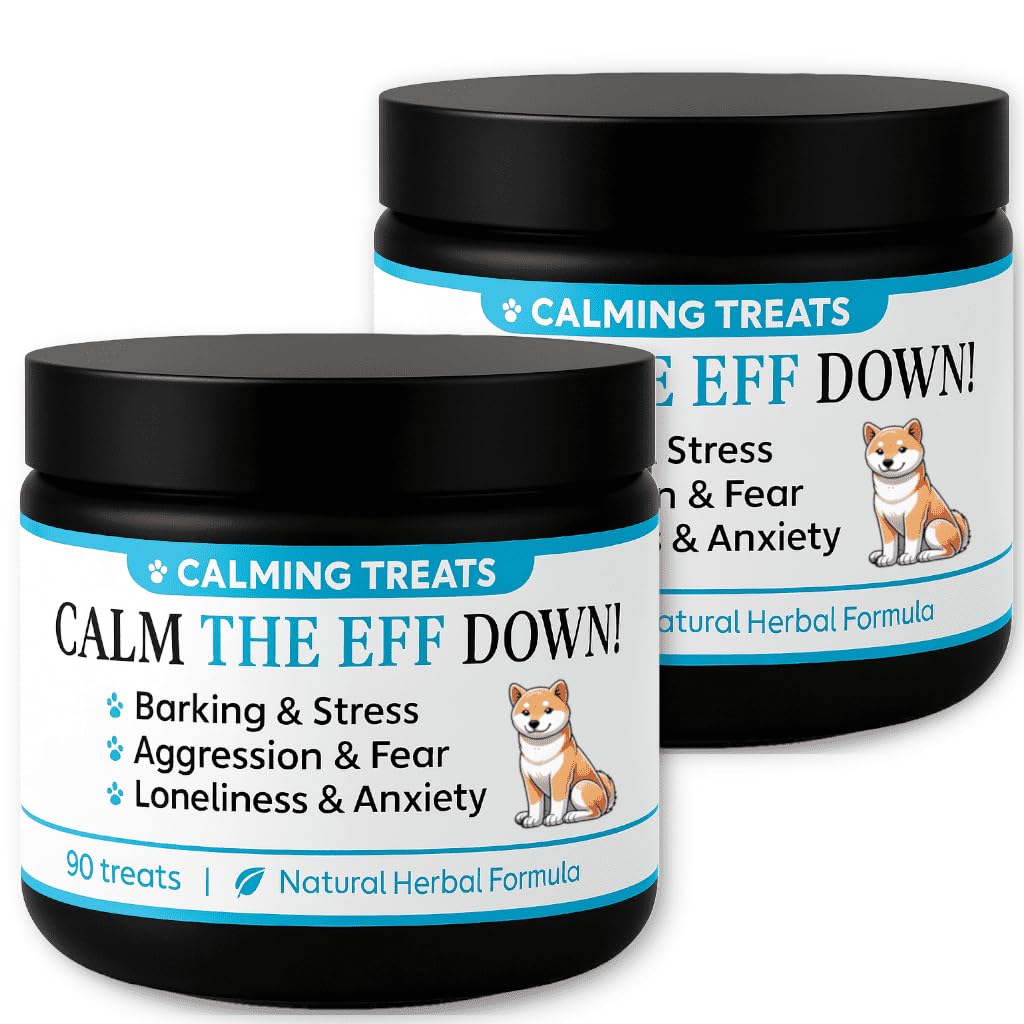 Calm the eff down Calming Treats For Dogs multipack - Barking Stress Aggression, Anxiety, Fear, Barking, Hyperactivity, Reactivity, Travel, Fireworks - no drowsy calming tablets that work