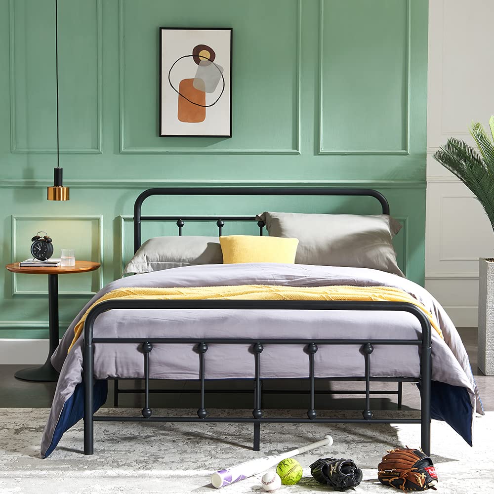 H HESTINYSUS Full Size Metal Bed Frame with Vintage Headboard and Footboard, Premium Stable Steel Slat Support Mattress Foundation, No Box Spring