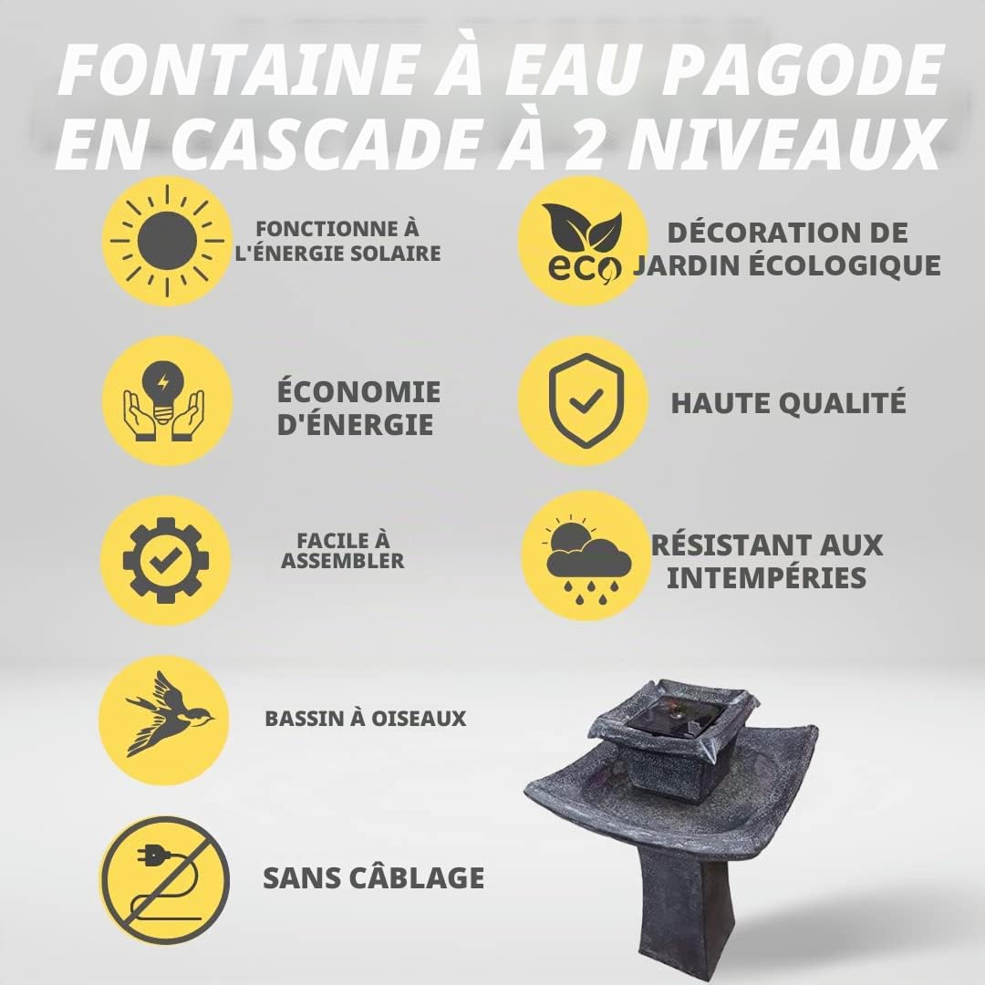 Garden Mile® Fontaine pour jardin à 2 étages en cascade Fontaine Pagoda