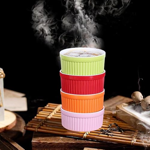 Miniatura 4 de YAZYLIFE Ramekins de 4 onzas, moldes de crema brulee y platos de soufflé, cuencos de porcelana aptos para horno, tazas de pudín, cuenco para
