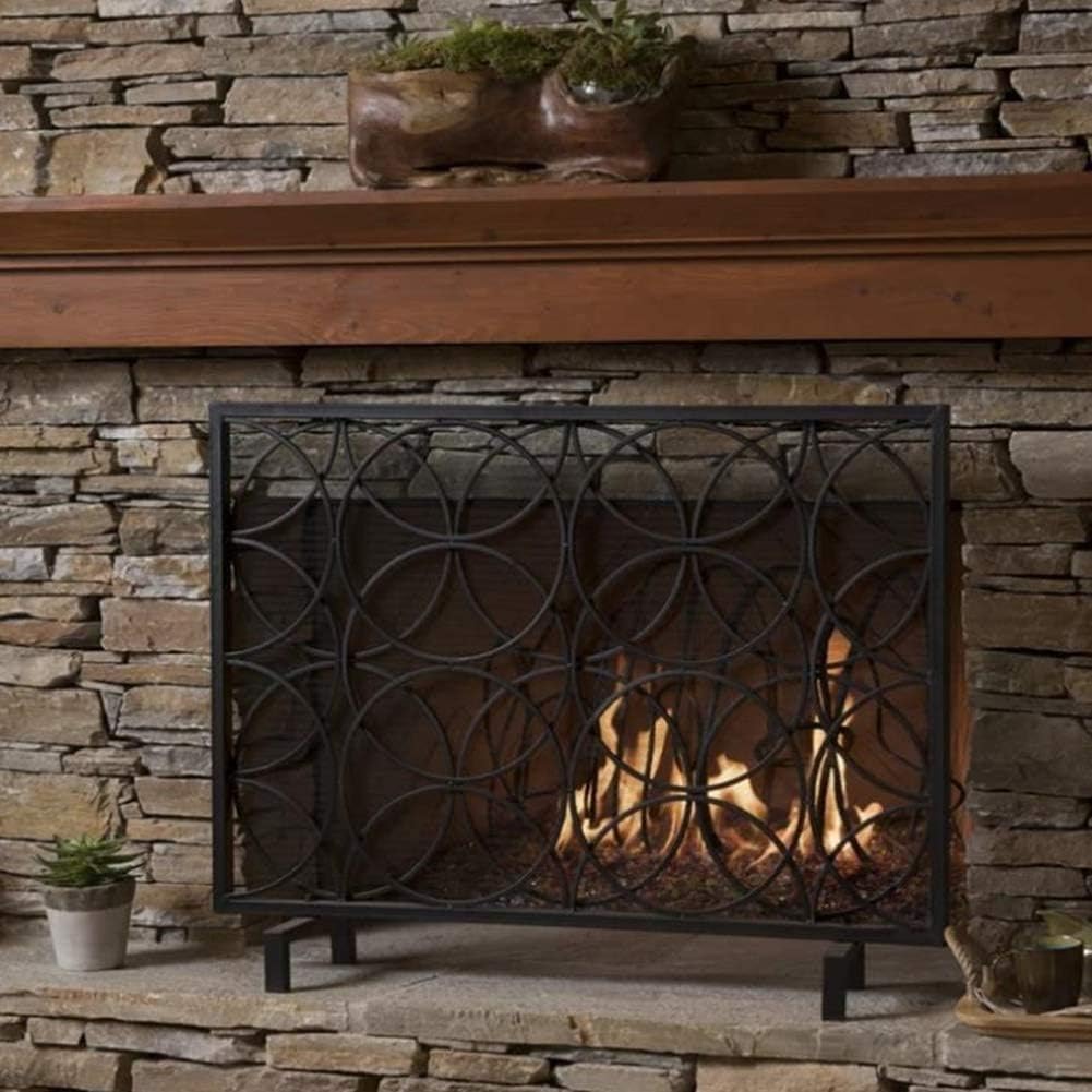 Fireplace Screen Guard, Protection Single Panel Black Iron Fireplace Screen - Solid Wrought Iron Frame with Metal Mesh, Free StandingGuard, 105 X 20 X