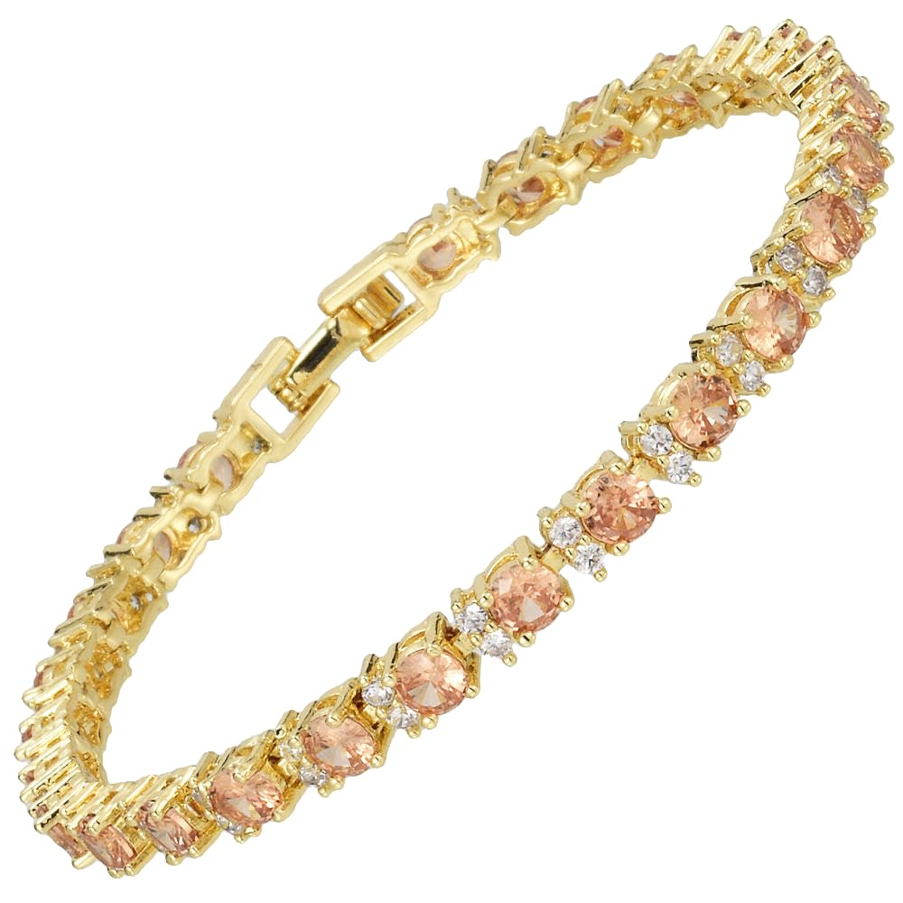 Eternity Tennis Bracelet & Round Cut CZ in Yellow Gold Plated, 7"