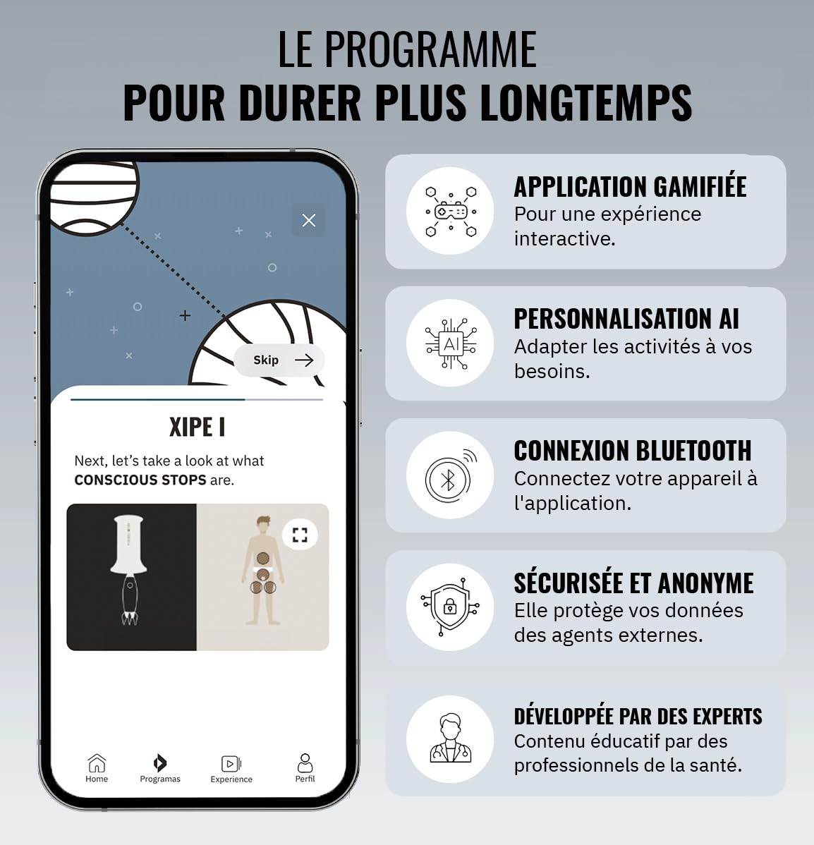 MYHIXEL CONTROL II | Solution Naturelle et Technologique pour le Contrôle de l'Éjaculation | Traitement Cognitivo-Comportemental via App avec IA | Dispositif Stimulant avec Connexion Bluetooth
