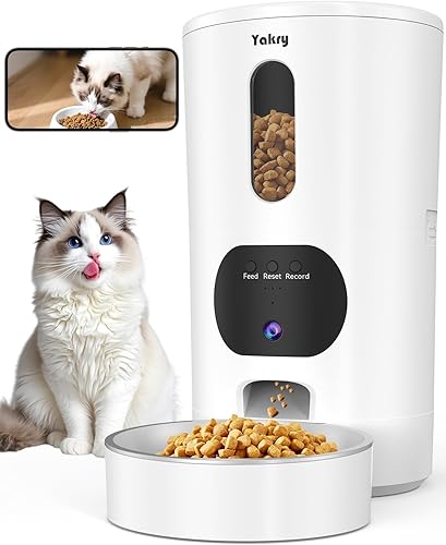 Yakry Comedero automático para gatos con cámara, WiFi 5G, fácil instalación, control de aplicación, dispensador de alimentos secos para gatos con