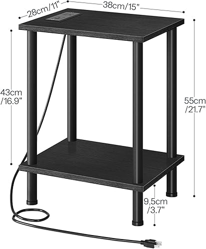 Miniatura 3 de HOOBRO Mesa auxiliar con estación de carga, mesas auxiliares con puertos USB y tomacorrientes, mesita de noche con estantes de almacenamiento de 2