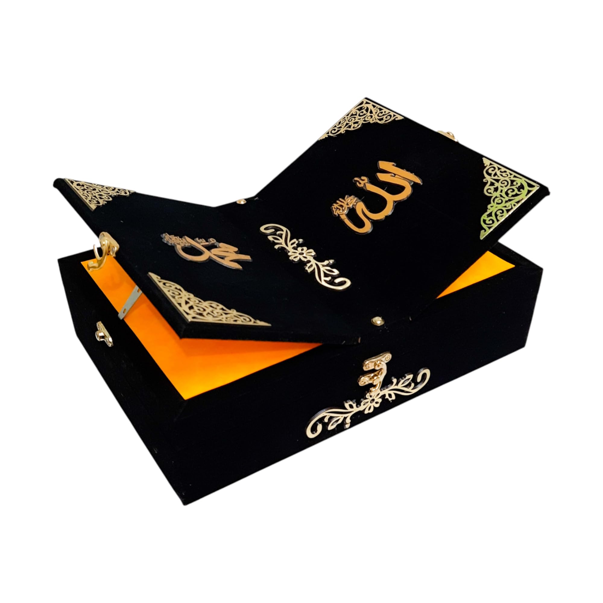 Black Velvet Quran Box With Rehal Stand Empty box Wooden, Black Velvet Book Stand Box For Reading Quran,13x9x4 Inch