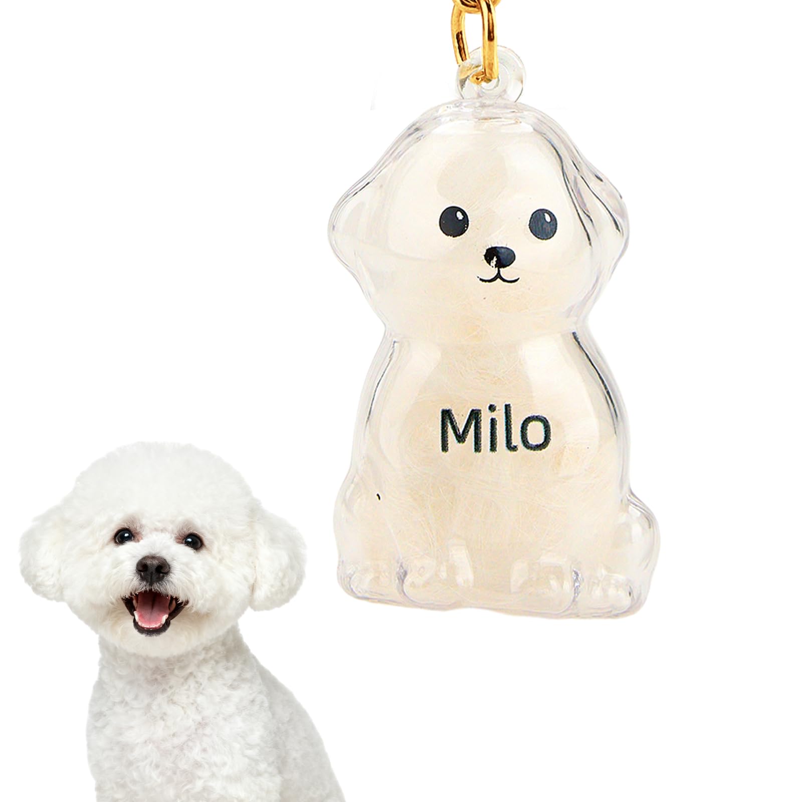 VEELU Dog Hair Collector Keychain Charm Memorial Storage Box - Custom Dog Hair Keychain with Name - Personalised Pet Fur Keepsake - Customised Dog Memorial Gifts for Loss of Dog