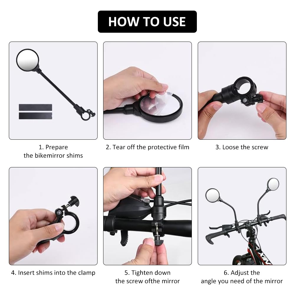 Specchietti Bici 360° Regolabili - Retrovisori Grandangolari Per Manubrio 20-30mm, 2 Pezzi - Foto 3