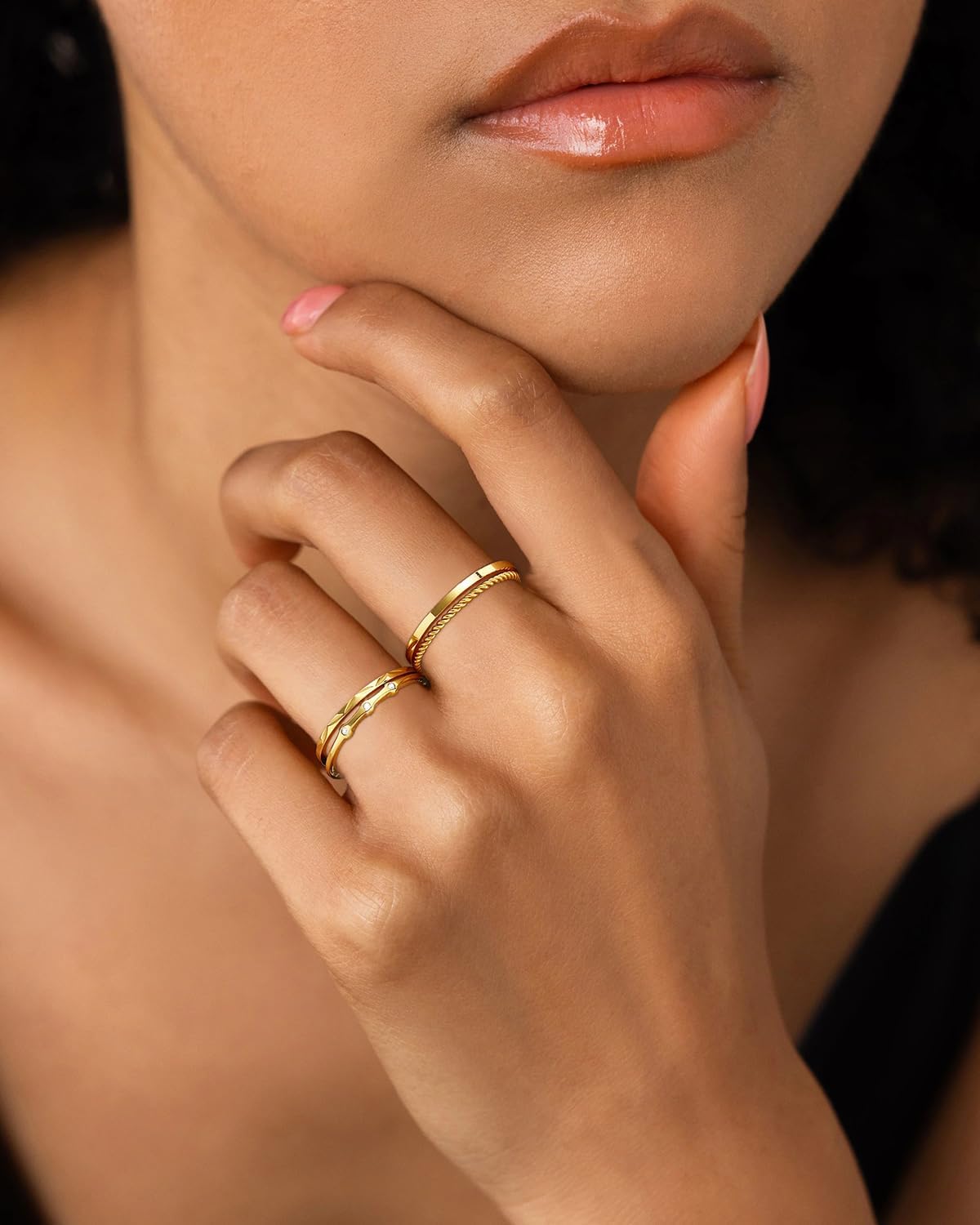 WEDDINEN S925 Sterling Silver Gold Rings for Women Non Tarnish, 4PC Stackable 18K Gold Plated Thin Thumb Ring Set Cubic Zirconia Dainty Stack Gold Knuckle Rings Set Size 6-10 - Image 3