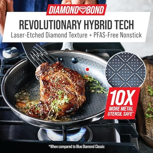 Blue Diamond Hybrid Nonstick Stainless Steel 12 Piece Cookware Set, Tri-Ply PFAS-Free Ceramic Diamond Bond Pots & Pans, Dishwasher & Oven Safe to 850F, Induction Ready, Metal Utensil Safe, Silver - Thumbnail 5