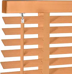 Persiana de madeira sem fio de 5 cm para janelas internas, venezianas horizontais com filtragem de luz, fácil de instalar para janelas interiores de casa teca 91 cm L x 122 cm A