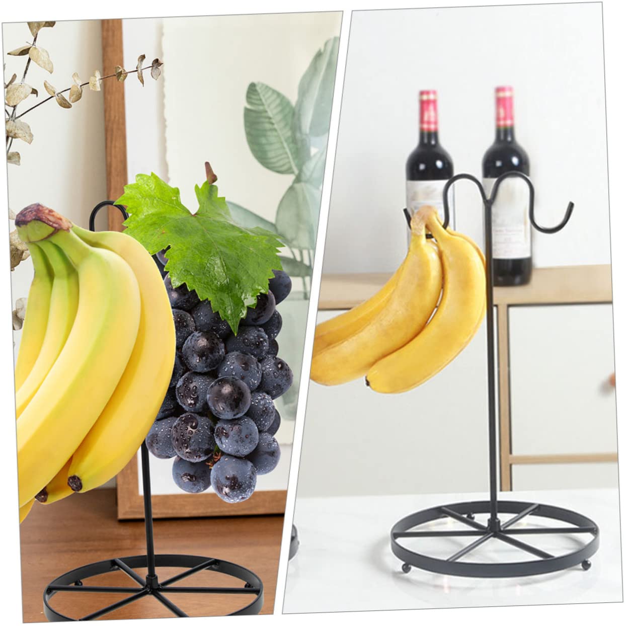 Ciieeo Supporto per banane da cucina, salvaspazio, con doppi ganci, leggero, per appendere banane e uva per mantenere fresche più a lungo
