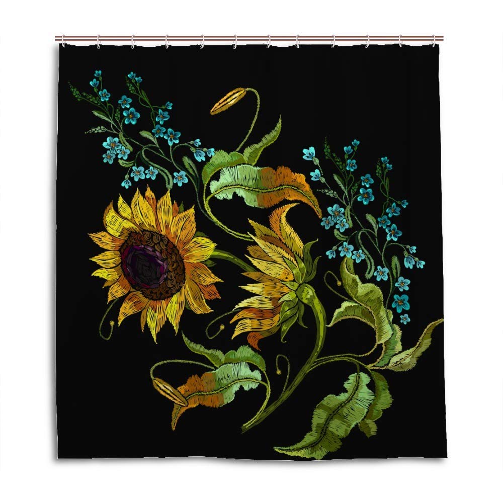 Rideau de douche tournesol en tissu lavable pour éliminer l'effet collant