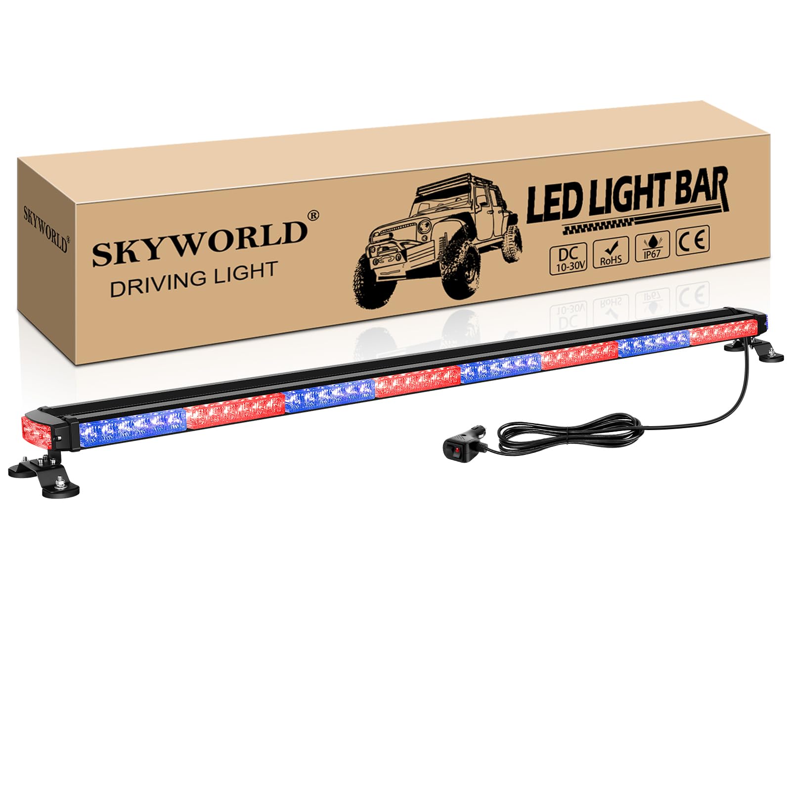 SKYWORLD LED Stroboskop kierunkowskaz, 49" 125 cm 102 diody LED ostrzegawcze kierunkowskaz, 12/24 V światło migające światło stroboskopowe, lampa magnetyczna awaryjna do przyczepy samochodowej