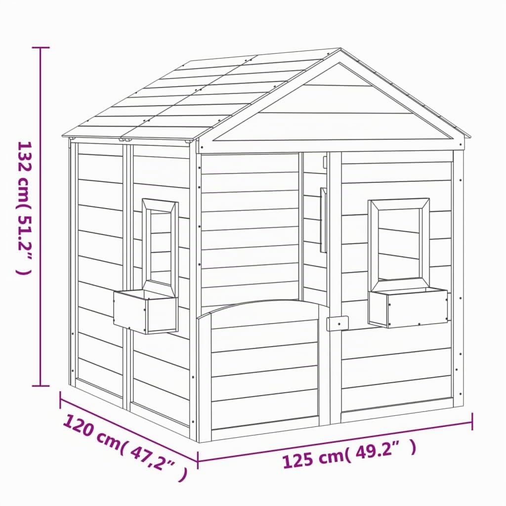 vidaXL Casa de Juegos, Casita de Juguetes con Puerta con Cierre y Macetas, Equipamiento para Niños, Parque Infantil de Exterior, Madera de Abeto