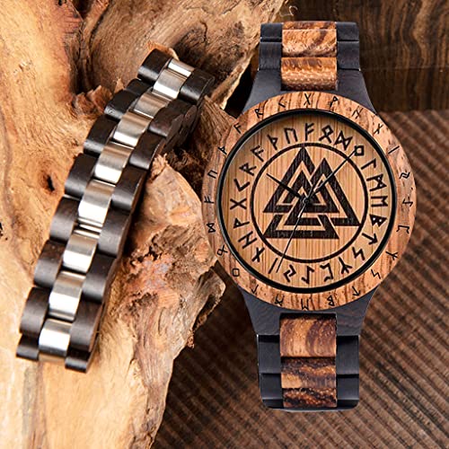 Montre Viking Valknut gravée à la main en bois de bambou