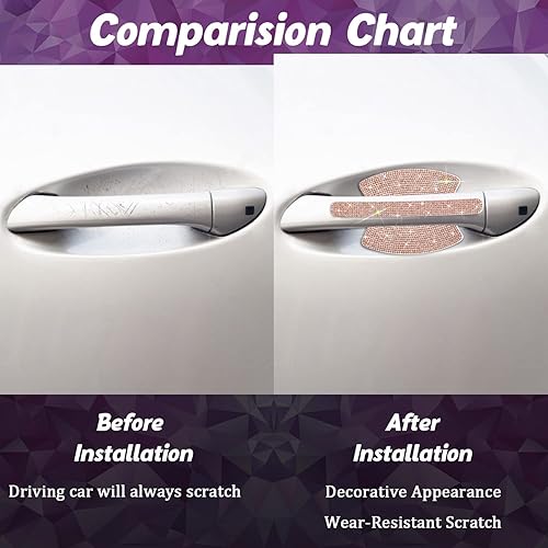 Miniatura 4 de Gengki - 10 calcomanías de diamantes de imitación brillantes para manija de puerta de automóvil, universal, cubierta protectora para manija de