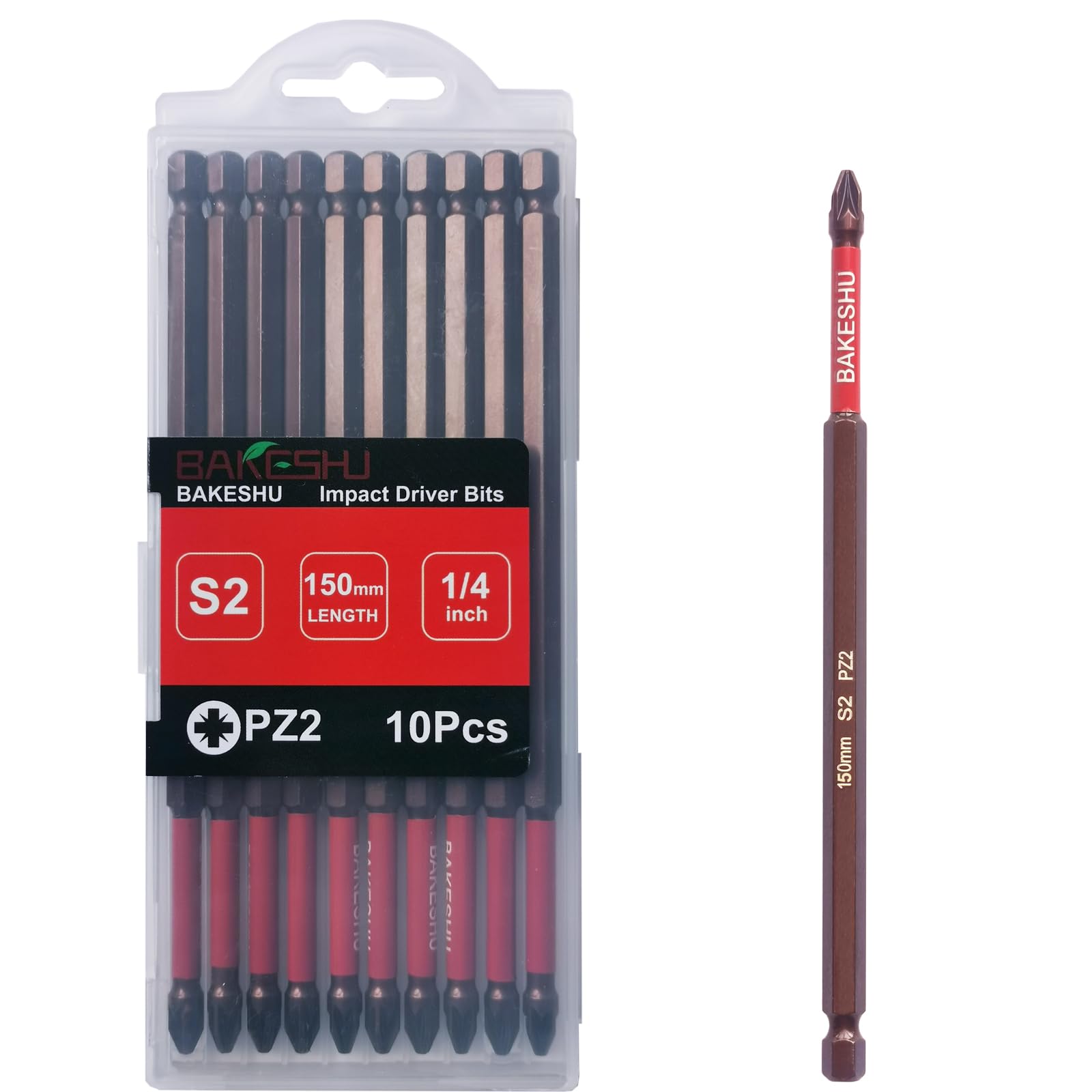 BAKESHU Pozidriv PZ2 Magnetic Impact Driver Bits, Heavy Duty Magnetic Screwdriver Bit Set,S2 Bits 150mm(10pcs) - Image 3