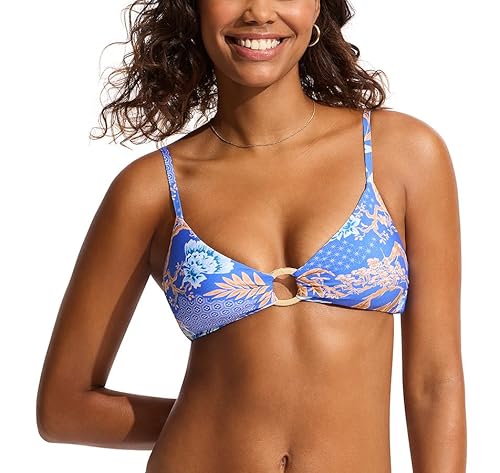Seafolly Women's Ring Front Bralette Bikini Top Swimsuit, Eden Azure, 12