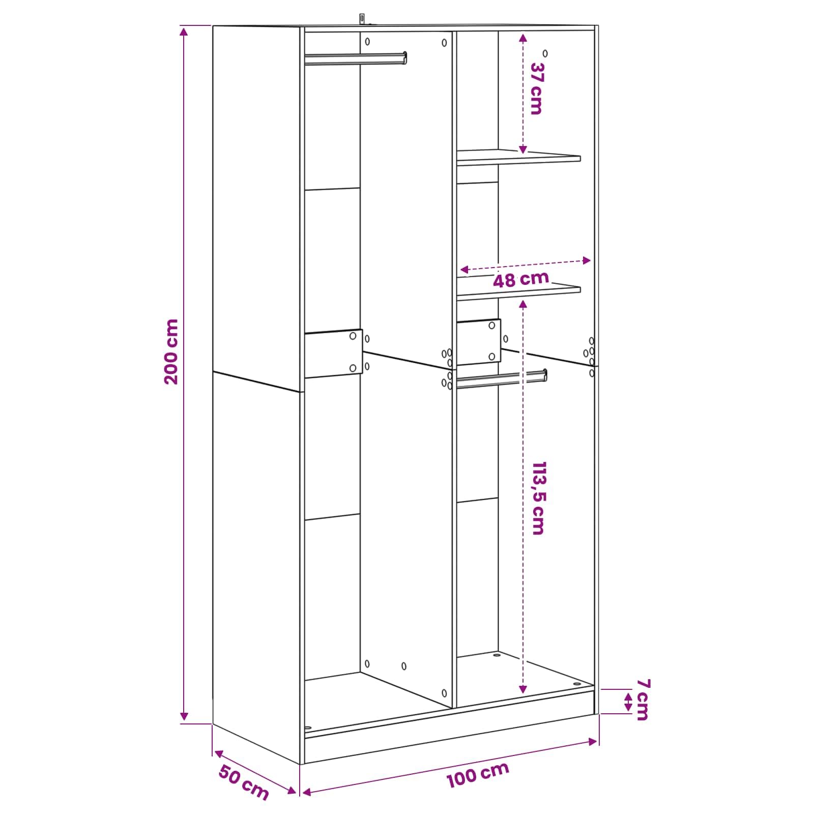 vidaXL Armario Roble Negro 100 x 50 x 200 cm Madera de ingeniería, Solución Moderna de Almacenamiento, diseño Rectangular de Armario, Organizador Ahorra Espacio para Ropa y Muebles de Hombre