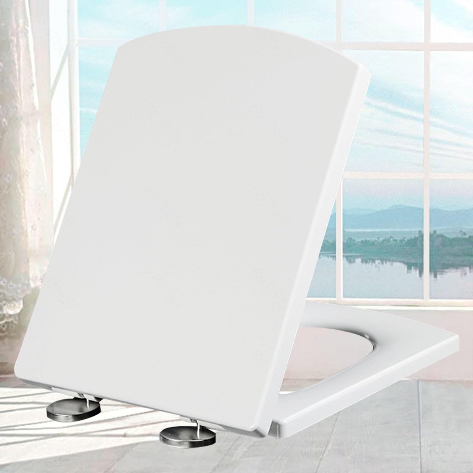 Toilettendeckel mit Absenkautomatik WC Sitz Softclose Eckig Toilettensitz Absenkautomatik Quick Release Wc Deckel Abnehmbar Top-Installation,white-37 * 47cm