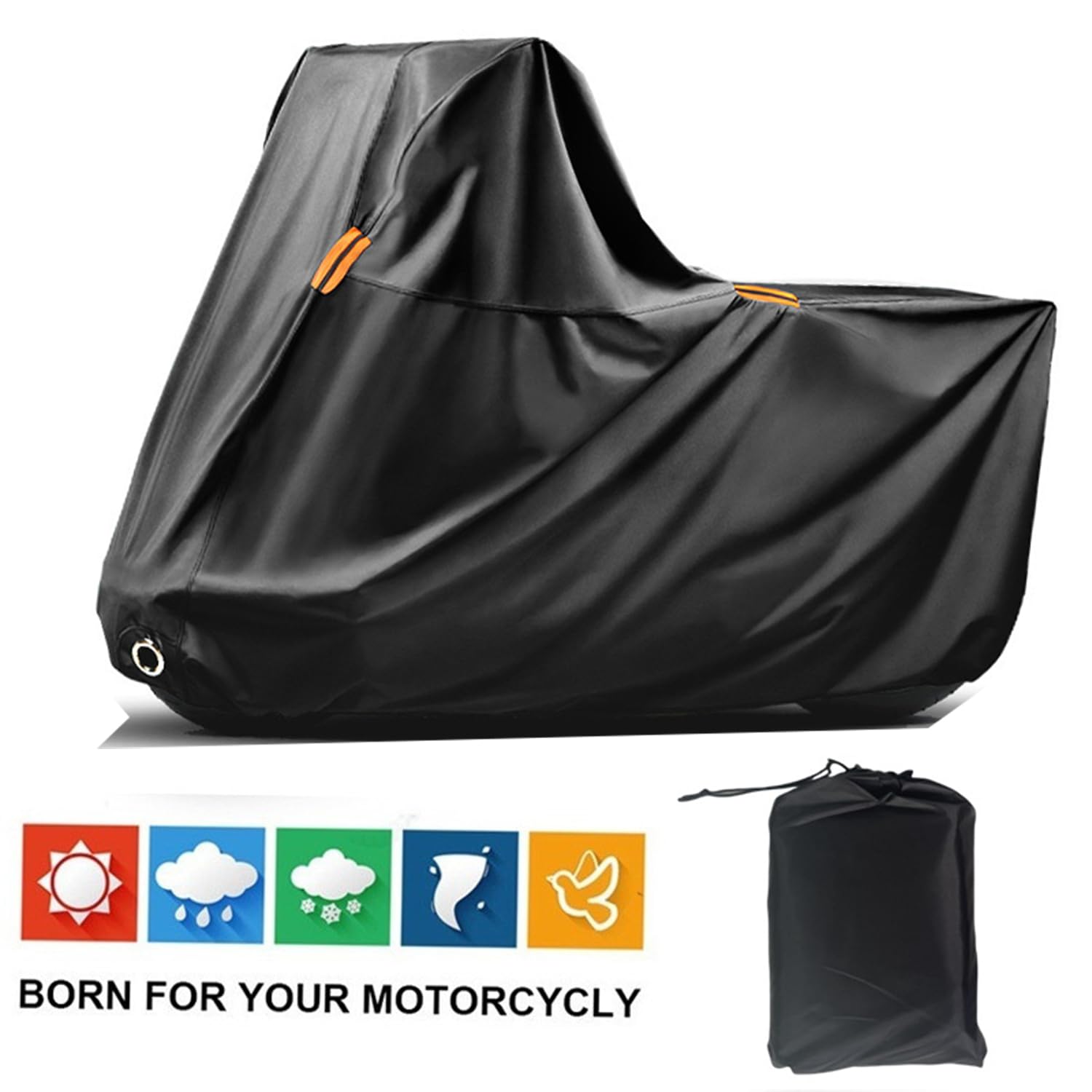 Telo Moto Per Esterno Impermeabile,420D Telo Coprimoto Impermeabile Per Esterno,Con Strisce Riflettenti & Foro Antifurto,Impermeabile, Resistente Ai Raggi Uv,Per Moto Di Lunghezza(Xl 280x96x138 Cm)