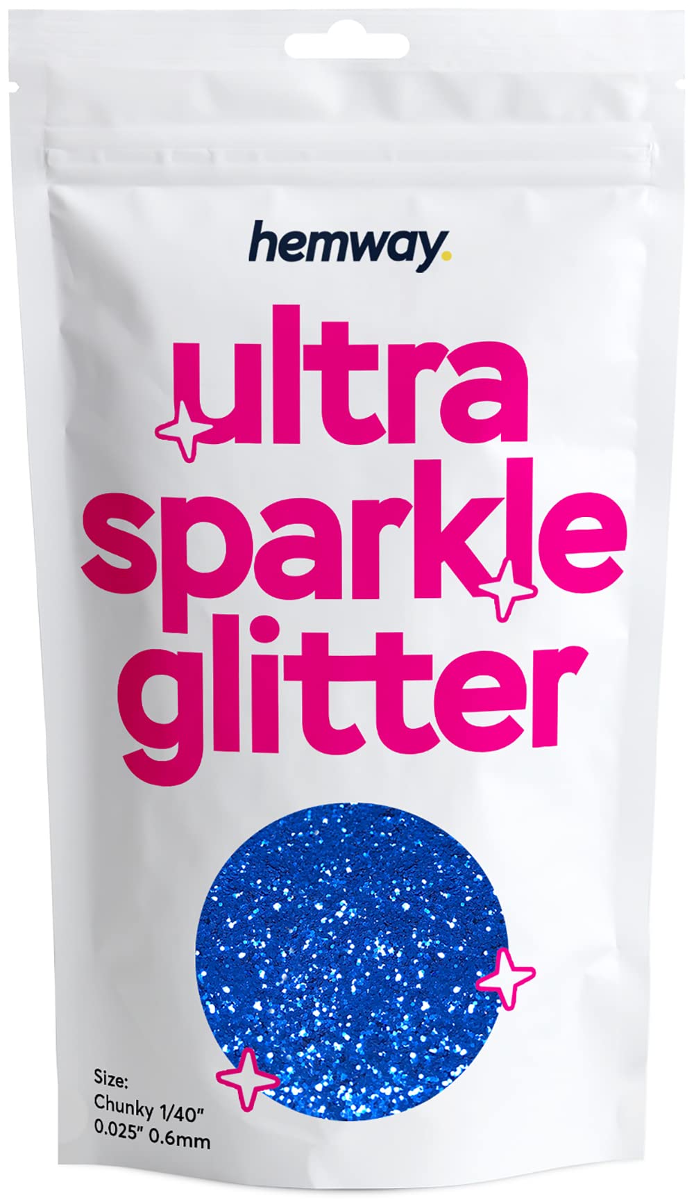 Hemway Premium Ultra Sparkle Glitter Multi Purpose Metallic Flake for Arts Crafts Nails Cosmetics Resin Festival Face Hair - Sapphire Blue - Chunky (1/40" 0.025" 0.6mm) 100g / 3.5oz
