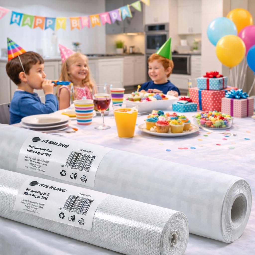 Sterling Ventures White Banqueting Roll Table Cloth Table Covering Party Coverings 25M Length 1.2M Width (White)