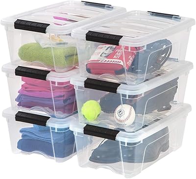 IRIS USA 72 Qt Stackable Plastic Storage Bins with Lids, 4 Pack - BPA-Free, Made in USA - See-Through Organizing Solution, Latches, Durable Nestable Containers, Secure Pull Handle - Clear
