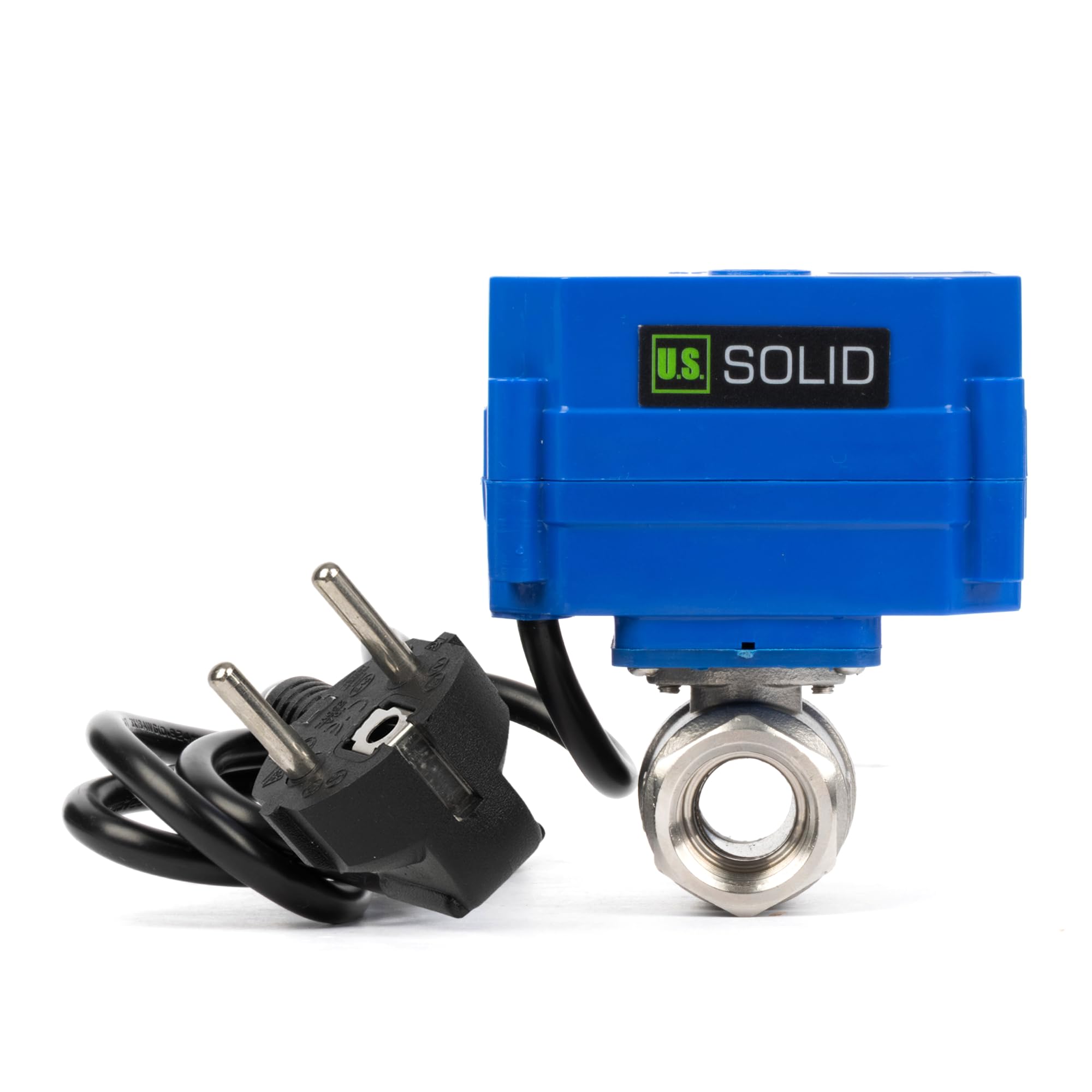 U.S. Solid Válvula de bola motorizada 220 V CA con conector 1/2 pulgadas DN15, abierto sin corriente, válvula de bola eléctrica de acero inoxidable de 2 vías, retorno automático