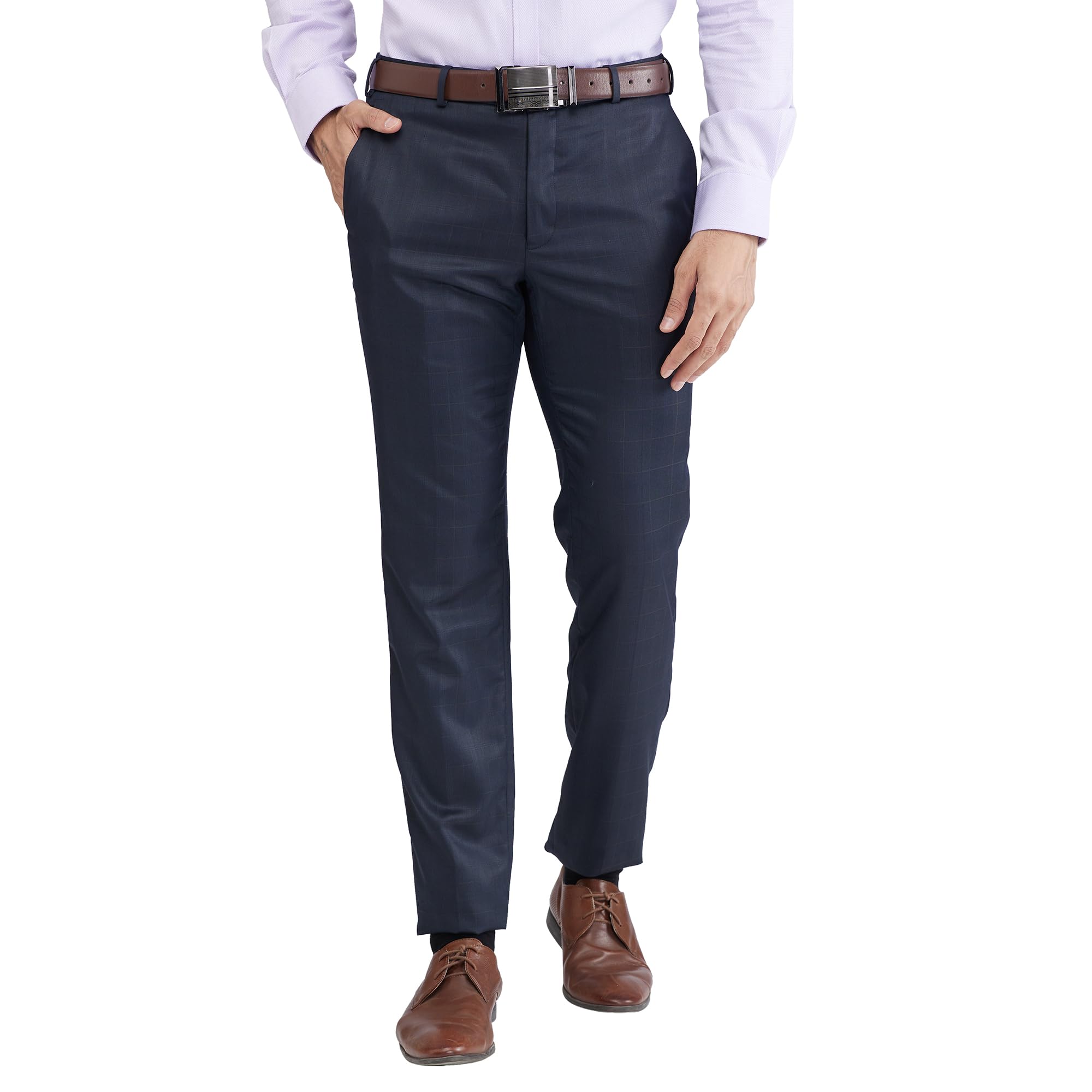 raymond Men's Slim Fit Checks Pattern Poly Viscose Blend Flat Front Formal Trouser-picture-30