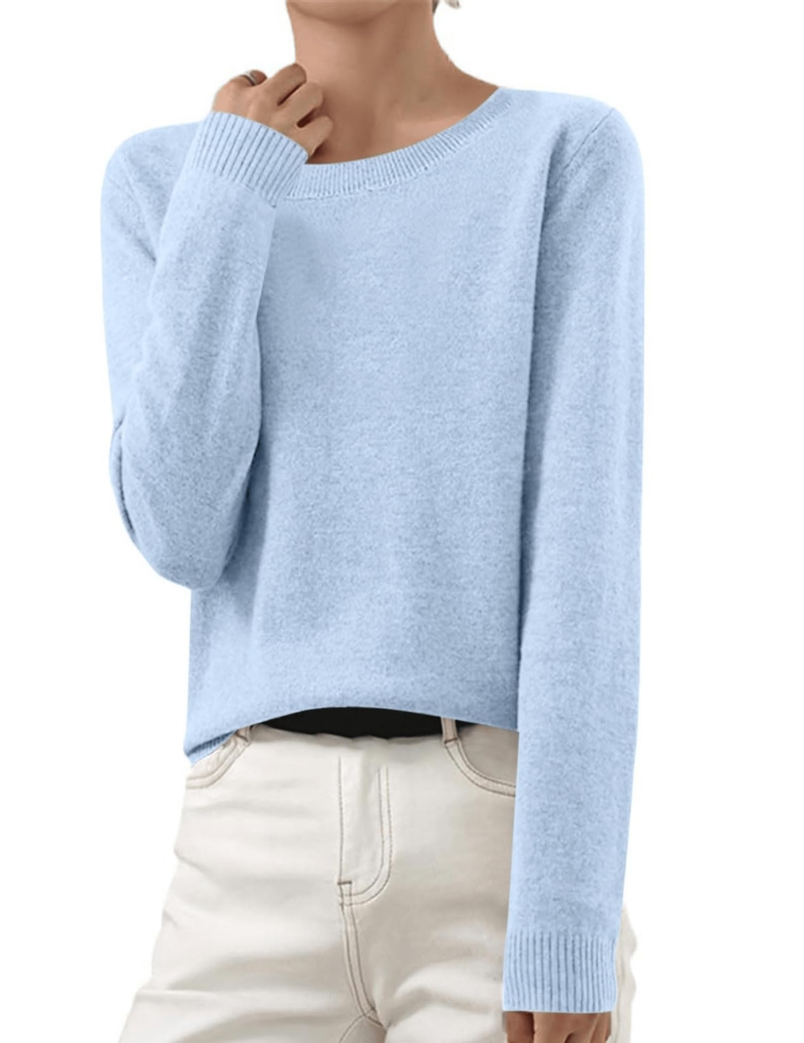 Cashmere Sweaters for Women Casual Round Neck Warm Long Sleeve Shirts Soft Warm Lightweight Sweater Pullover