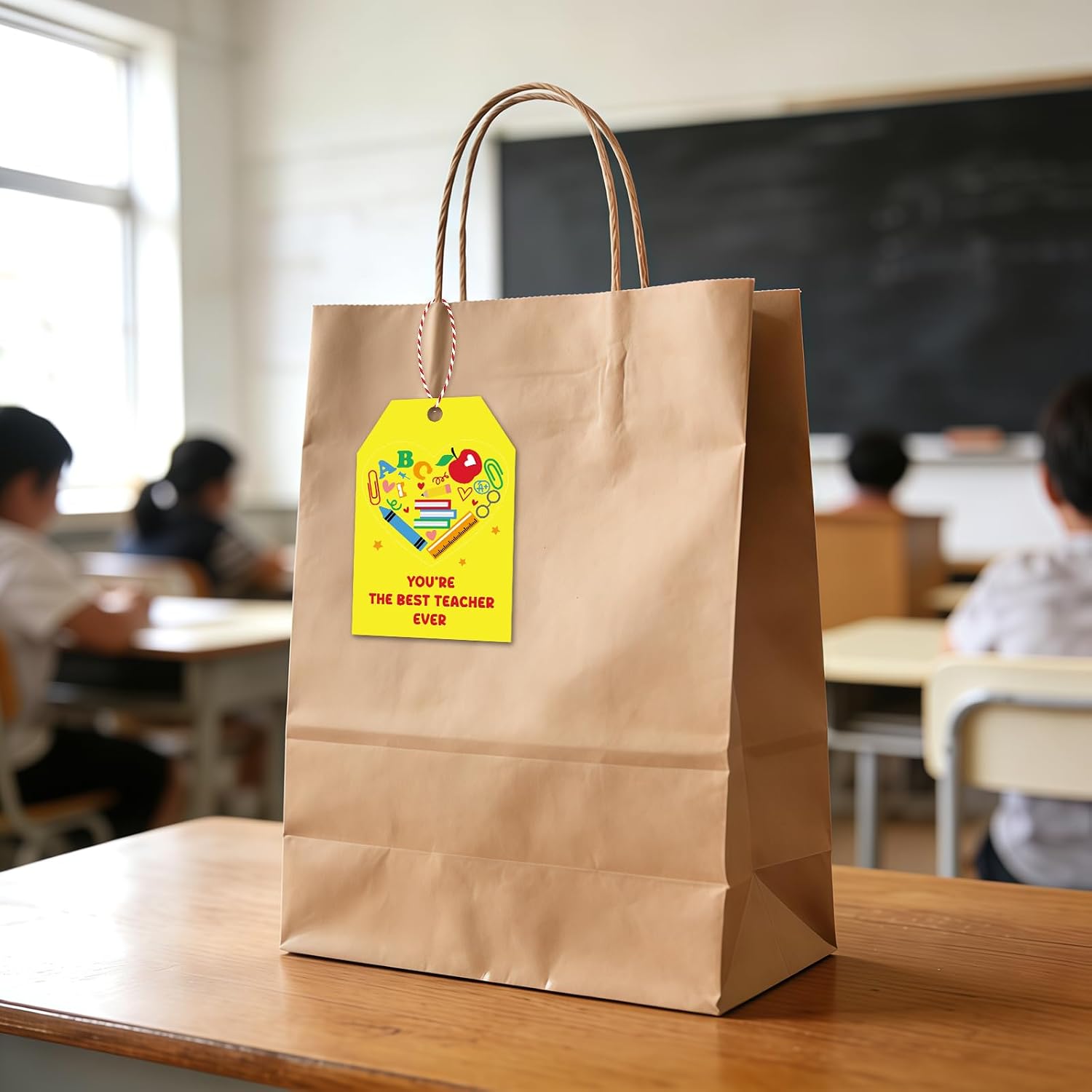 60Pcs Thank You Teacher Tags with String, Teachers Appreciation Week Gift Tags Hanging Labels for Wrapping Boxes Bags Packages Decor (Dark) image 4