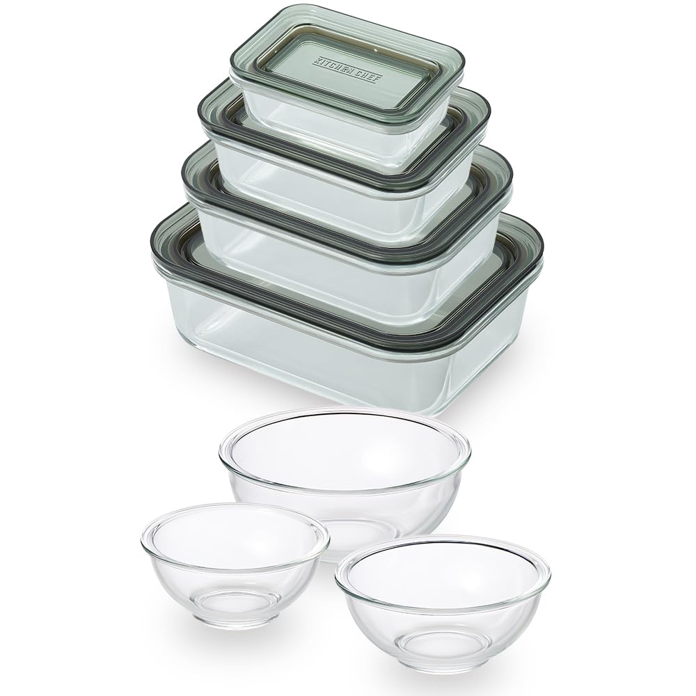 Iris Ohyama TGS-7S Heat-resistant Glass Container, 7-Piece Set, Clear Black, Stackable Storage, Prevents Leaking Soup, Heats Up to 350°C, Can Be Served as is to a Tabletop, Microwave Oven, Stylish,