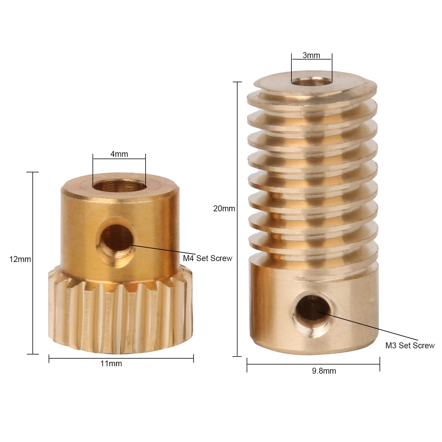 Réducteur de vis sans fin en laiton - Modulus 0,5 - 20 T - Roue à engrenage sans fin de 3 mm - Jaune