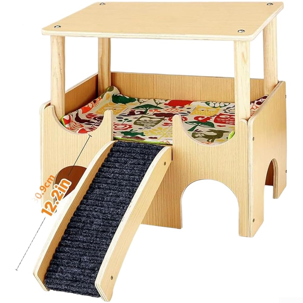 Petite cachette en bois naturel ventilé style plat pour rongeurs