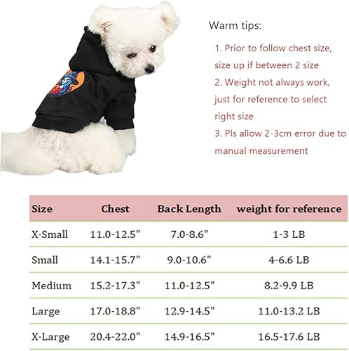 Miniatura 6 de Anelekor Sudaderas con capucha para cachorros negros para perros pequeños con patrones de bruja y calavera de calabaza, sudadera cálida para perros,