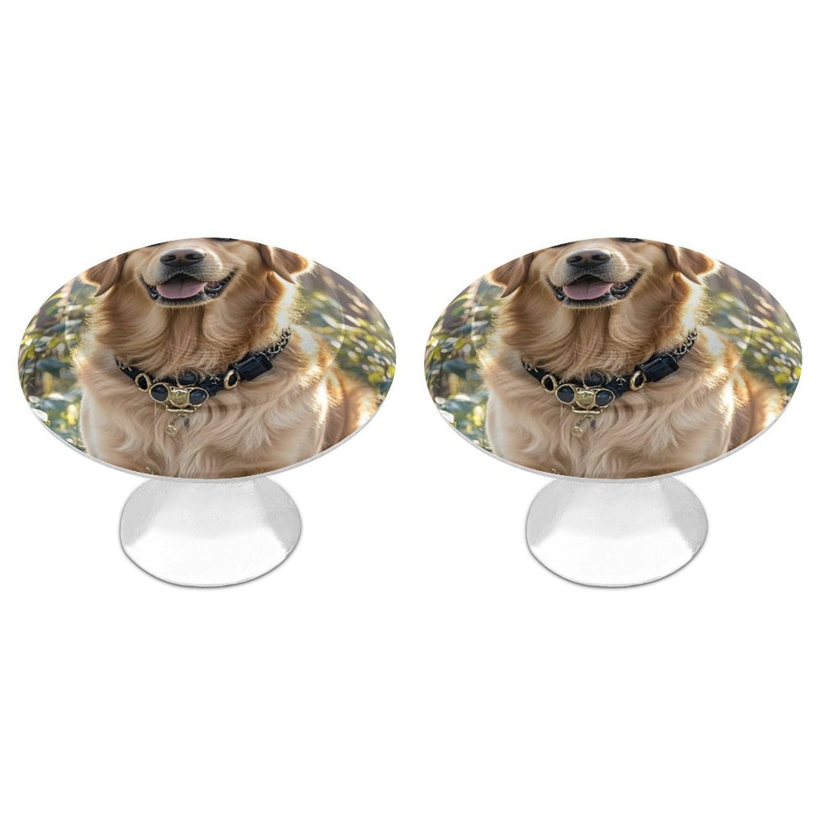 FekiLoot Golden Retriever Cabinet Knob 2 Pack Mini Round Drawer Pulls Stainless Steel Dresser Drawer Knobs Kitchen Drawer Hardware for Bathroom Dresser Closet Door Knobs