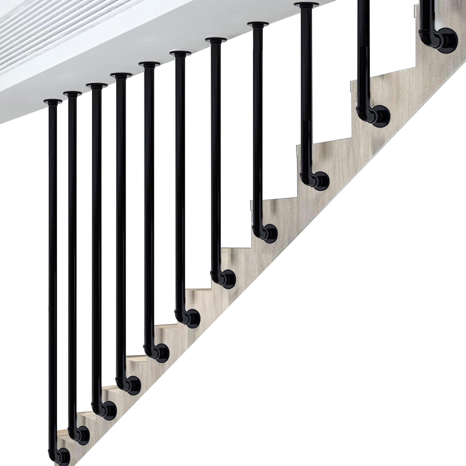 Rampe d'escalier en métal anti-rouille de 150 cm en L pour marches extérieures et cour