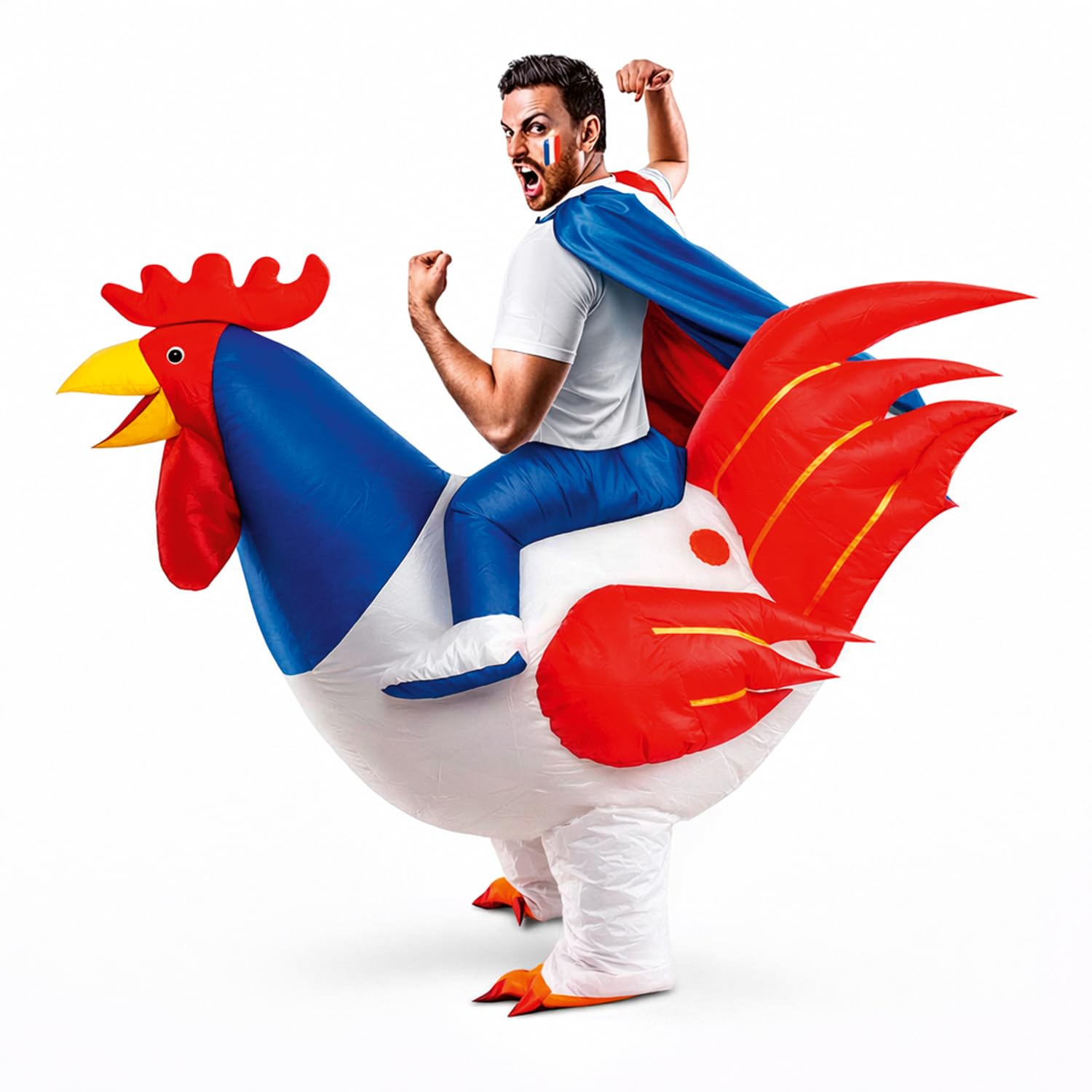 AirSuit® Disfraz de jinete de gallo francés inflable | Traje peculiar | Tamaño adulto 160 a 190cm | Poliéster Cómodo | Resistente | Sistema de inflación incluido | OriginalCup®