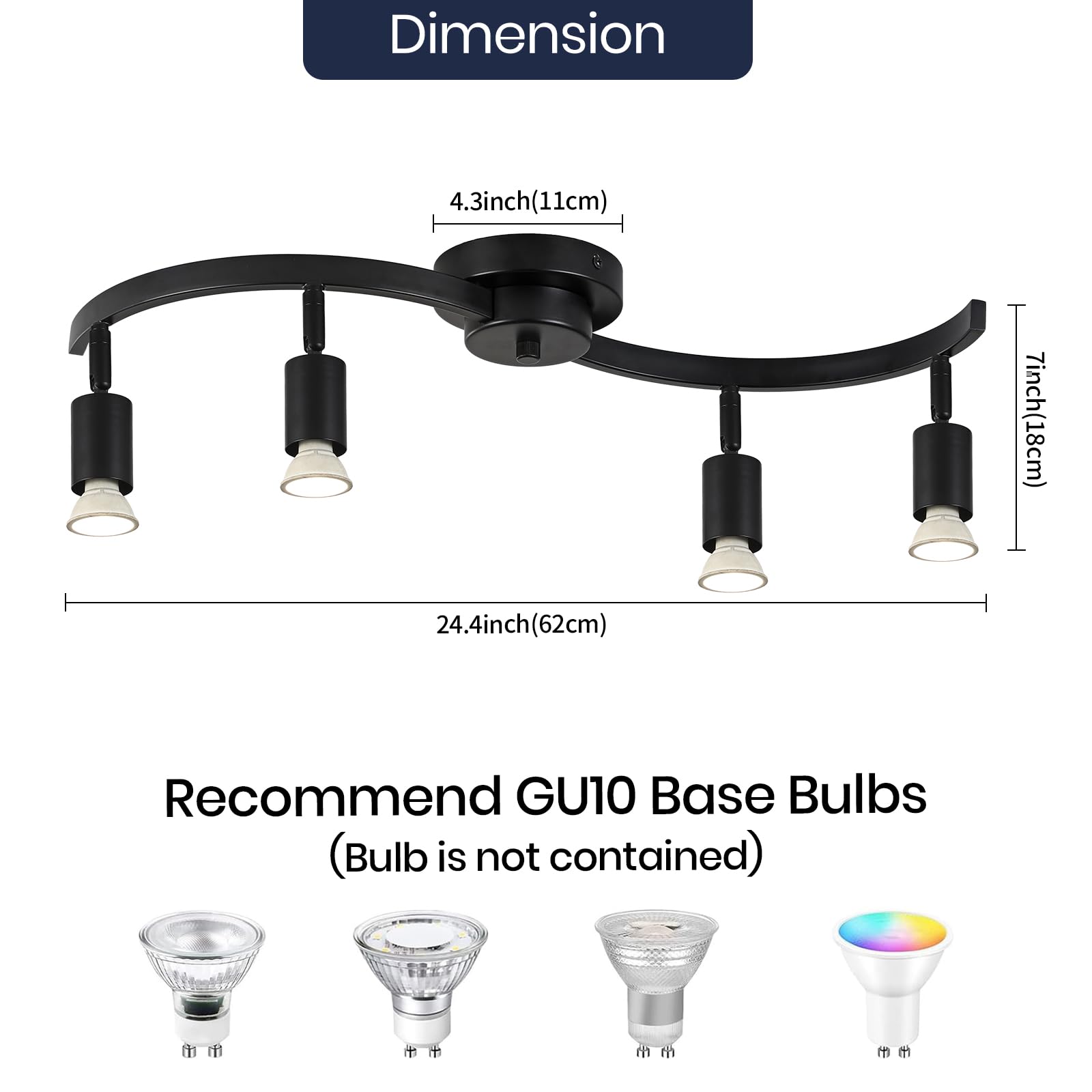 SEEBLEN 4 Light Track Lighting Fixtures,Kitchen Lighting Fixtures Ceiling with Rotatable Light Head,Black Ceiling Spotlight for Dining Room Living Room Bedroom - Image 2