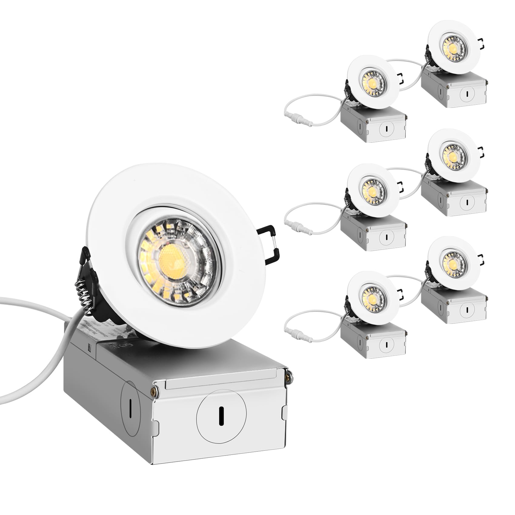 Photo 1 of ZYC 3 Inch LED Recessed Lighting - 6 Pack Spotlight Recessed for Ceiling,3 Inch Gimbal LED Recessed Light,8W 850LM Dimmable ETL,White Trim, 2700K/3000K/3500K/4000K/5000K,3WH-GIMR-6PIII