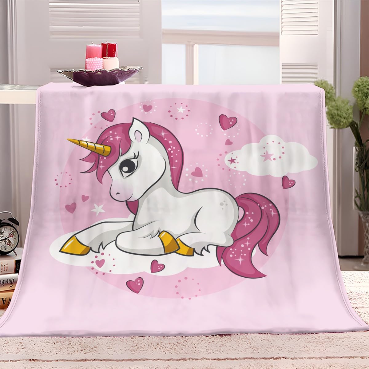 Couverture imprimé 3D licorne flanelle douce et chaude adulte