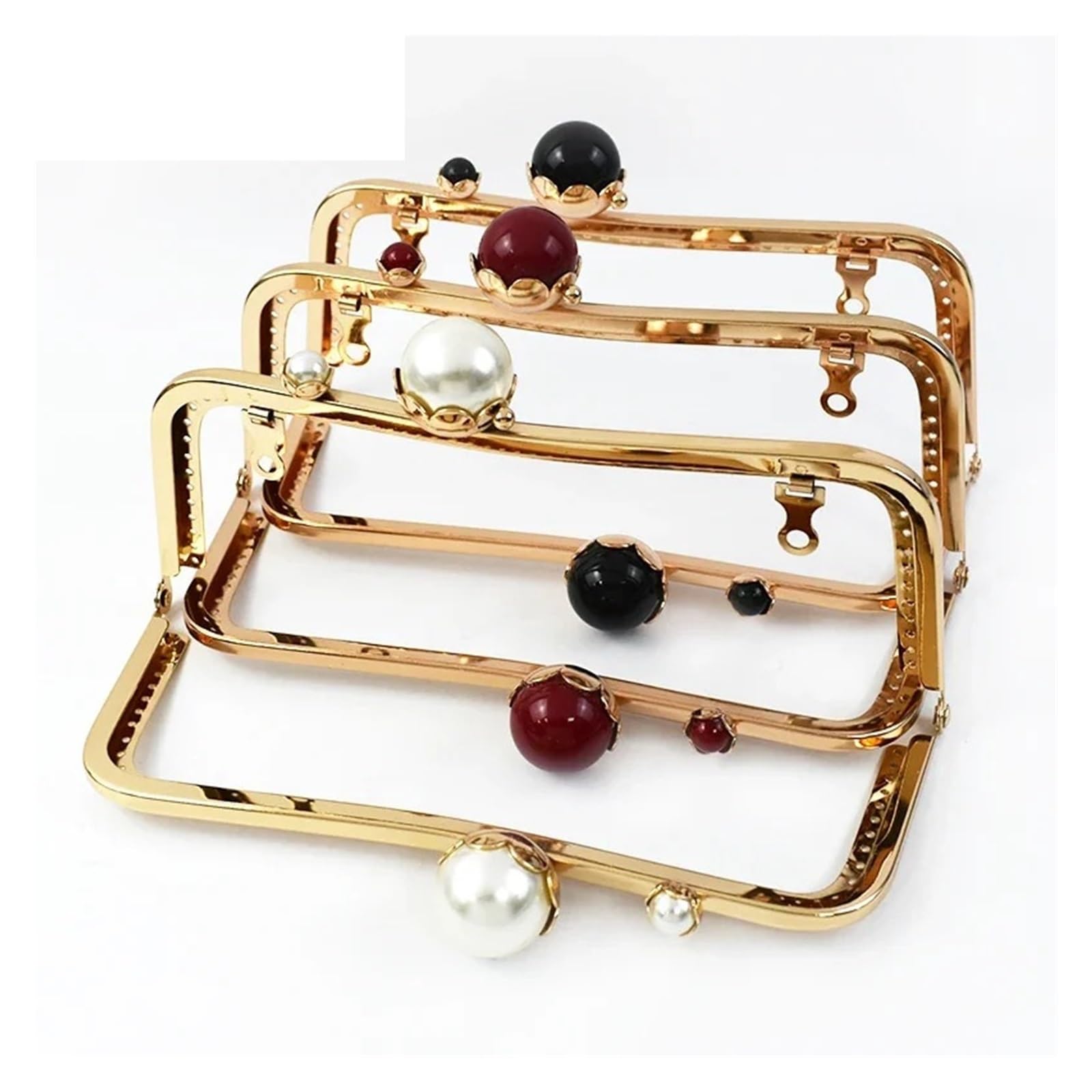 Clutch-Taschenverschluss, 20 cm, Metall-Taschengriff, Retro-Perle, Kussverschluss, Schnalle, Geldbörsenrahmen, DIY, Nähen, Handtaschenhalterungen, Hardware-Zubehör (BS789-RedBrass, 3 Stück)